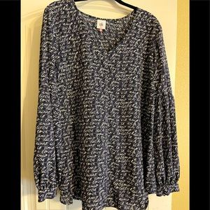 CAbi “I Love You” Navy & White Peasant Blouse
